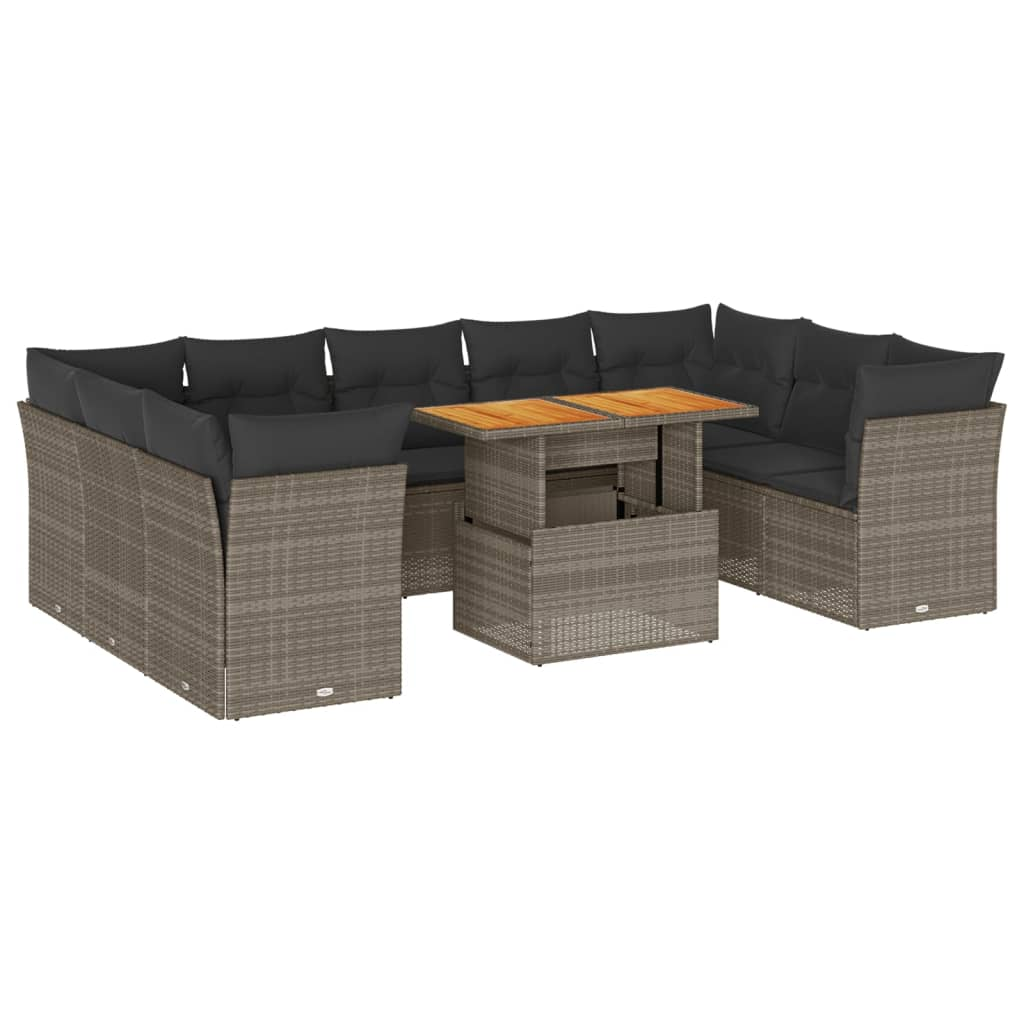10 részes szürke polyrattan kerti ülőgarnitúra párnákkal (3326972)