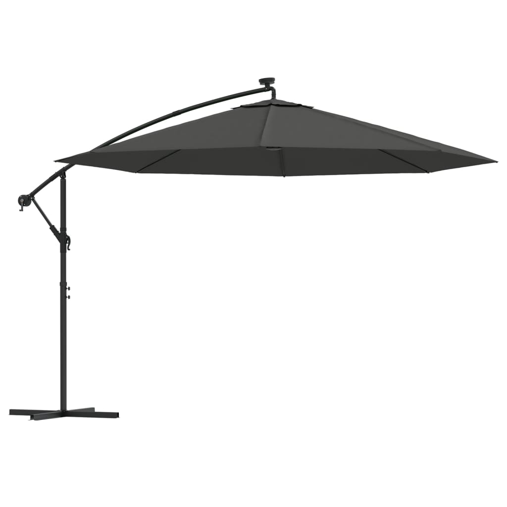 antracit konzolos napernyő LED-fényekkel és fémrúddal 350 cm (44525)
