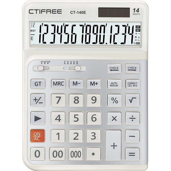 CTIFREE CT-140E fehér ergonómikus számológép, 145x198mm, 14 számjegy, dual power (CT-140E)