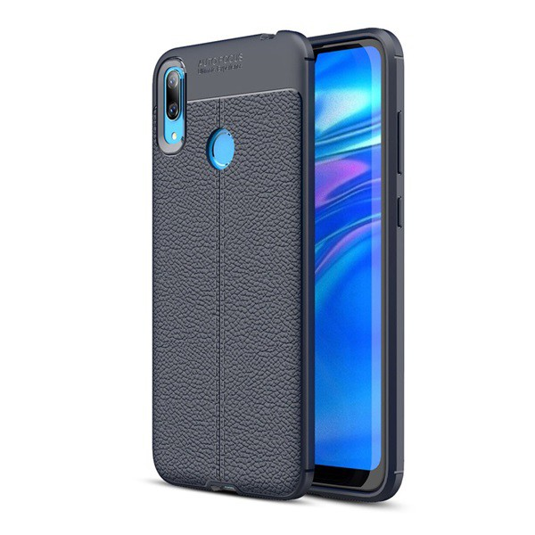 Szilikon telefonvédő (közepesen ütésálló, bőr hatású, varrás minta) SÖTÉTKÉK [Huawei Y7 2019 (Y7 Prime 2019)] (5996457856619)