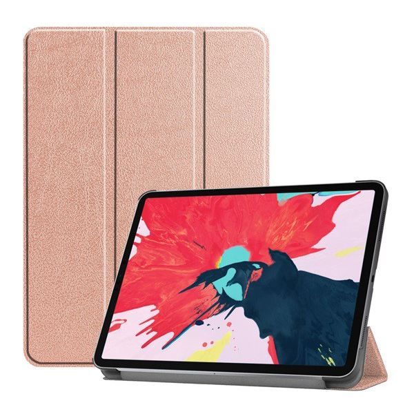 Tok álló, bőr hatású (aktív FLIP, oldalra nyíló, TRIFOLD asztali tartó funkció) ROZÉARANY 2 [Apple IPAD Pro 11 (2021)] (5996591028002)