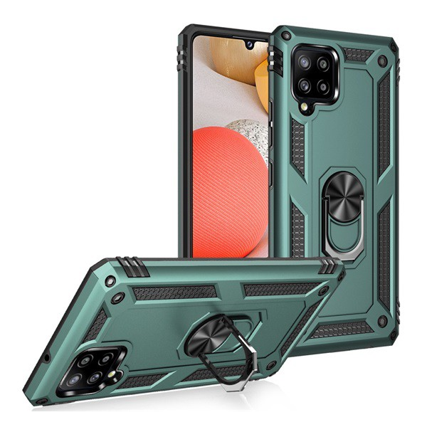 Defender műanyag telefonvédő (közepesen ütésálló, szilikon belső, telefontartó gyűrű, beépített fémlemez) SÖTÉTZÖLD [Samsung Galaxy A42 5G (SM-A425F)] (5996591023250)