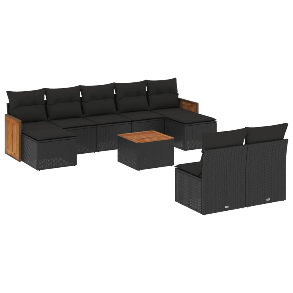 10 részes fekete polyrattan kerti ülőgarnitúra párnákkal (3260459)