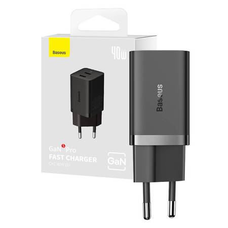 Baseus GaN5 2xUSB-C hálózati töltő 40W fekete (CCGP180101) (CCGP180101)