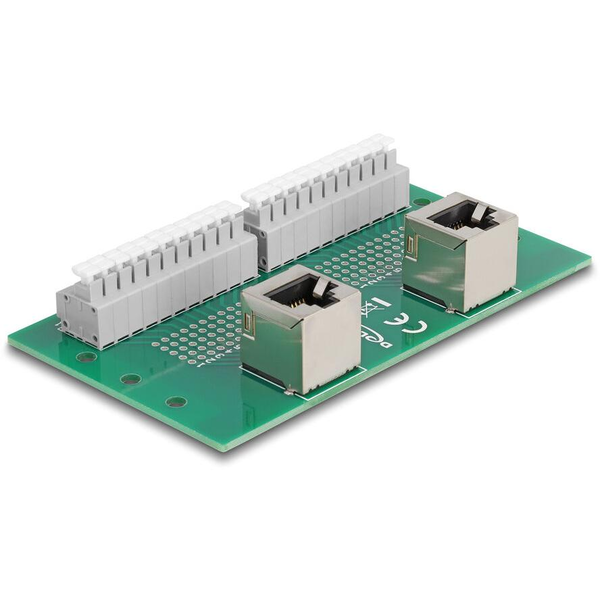 Delock RJ50 2 db. anya - 2 db. Terminal block nyomógombbal hajlított DIM sínhez (67015)