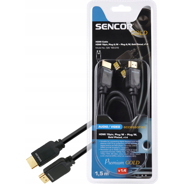 HDMI kabel v1.4, 1,5 m, 19 pinů, pozlacený, Sencor SAV 165-015