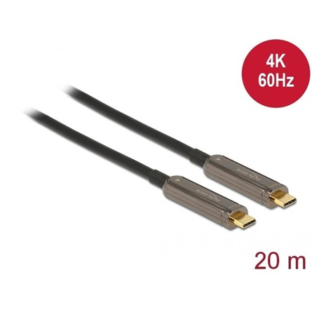 Delock USB-C -> USB-C M/M aktív video kábel 20m fekete optikai, 4K 60Hz (84122)