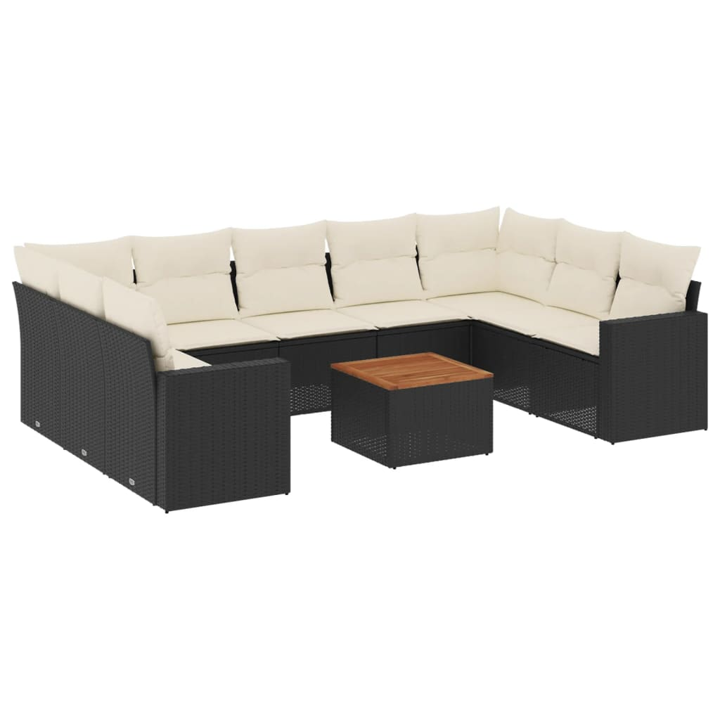 10 részes fekete polyrattan kerti ülőgarnitúra párnákkal (3224264)