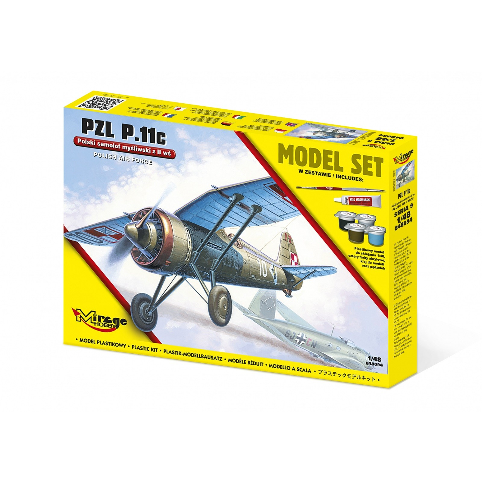 Mirage Hobby Samolot P.11C vadászrepülőgép műanyag modell készlet (1:48) (848094)