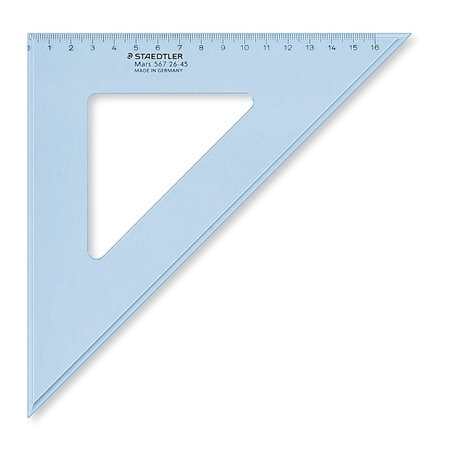 Staedtler "Mars" Átlátszó kék műanyag 45°-os háromszög vonalzó - 25 cm