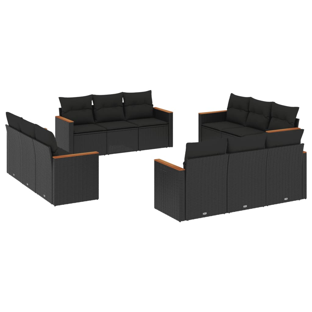 12 részes fekete polyrattan kerti ülőgarnitúra párnákkal (3258233)