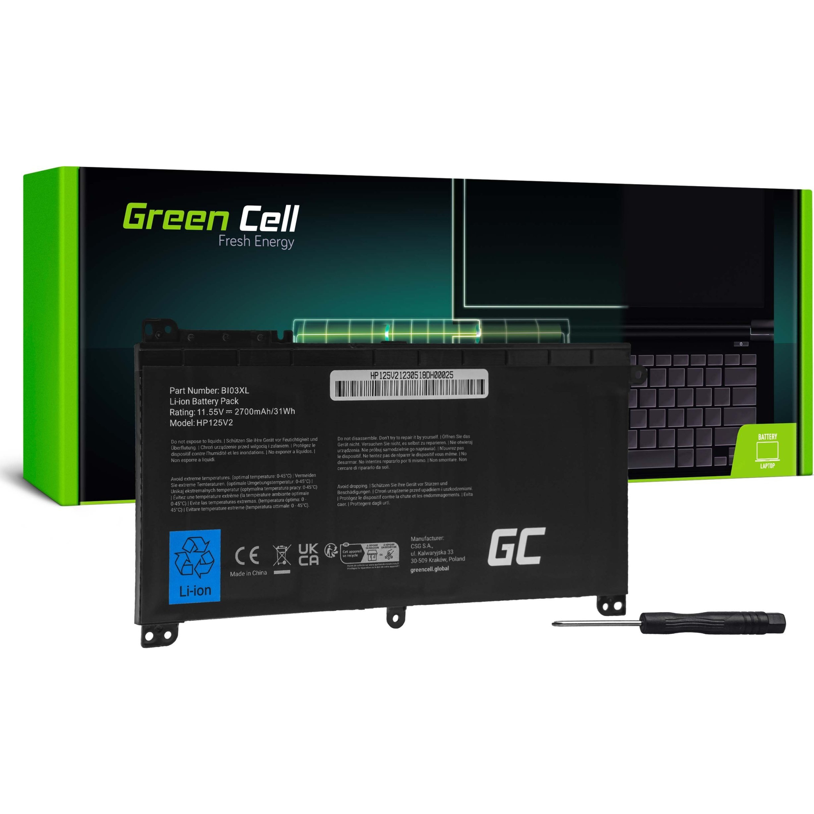 Green Cell 36613 Laptop Akkumulátor / Akku BI03XL ON03XL HP Pavilion x360 13-U 13-U000 13-U100 Stream 14-AX 14-AX000 HP125V2 (HP125V2)