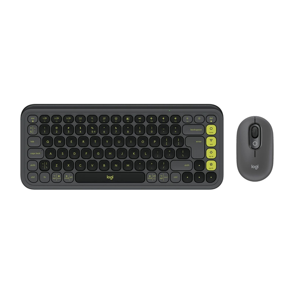 Logitech POP Icon Combo Vezeték Nélküli Billentyűzet ENG (US) + egér - Grafitszürke/Zöld
