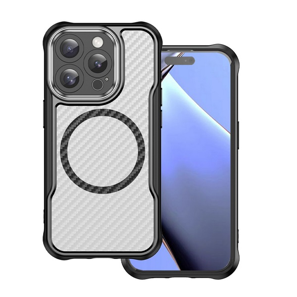 Szilikon telefonvédő (ütésállóság, légpárnás sarok, kameravédő, karbon minta, MagSafe) FEKETE Apple iPhone Air "Gigapack csomagolás" (GP-173669)