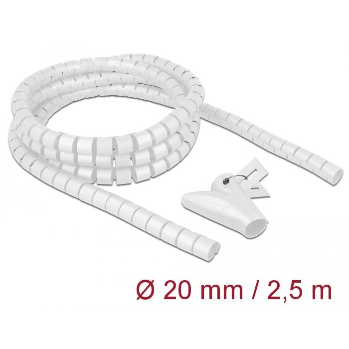 Delock spirális kábelburkolat behúzó eszközzel 2,5m x 20mm fehér (18840) (delock18840)