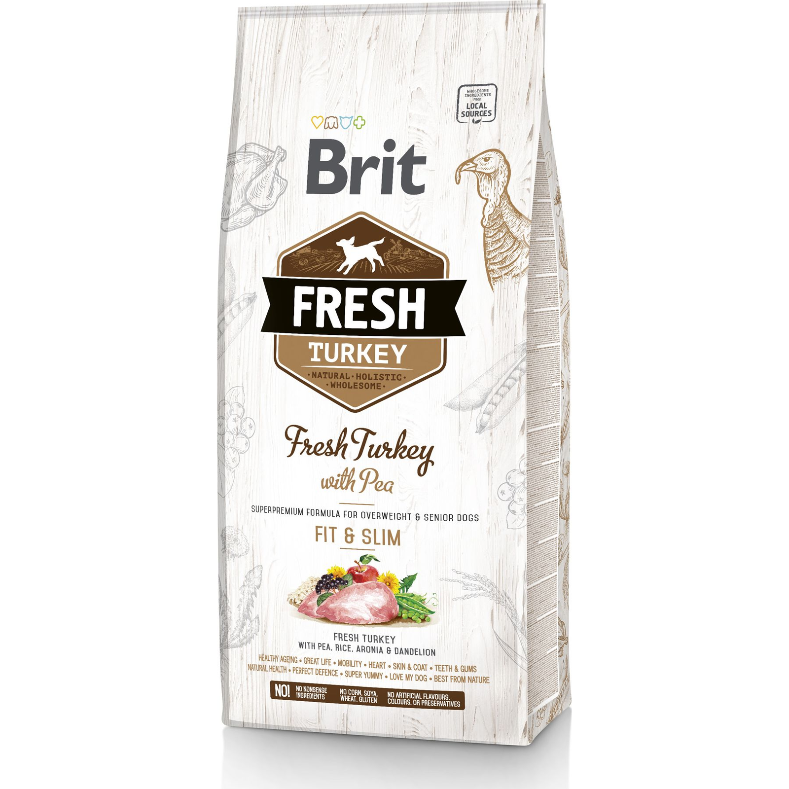 Brit Fresh Overweight & Senior Dogs Fit & Slim - Pulyka és Borsó Száraztáp 12 kg (VAT012667)