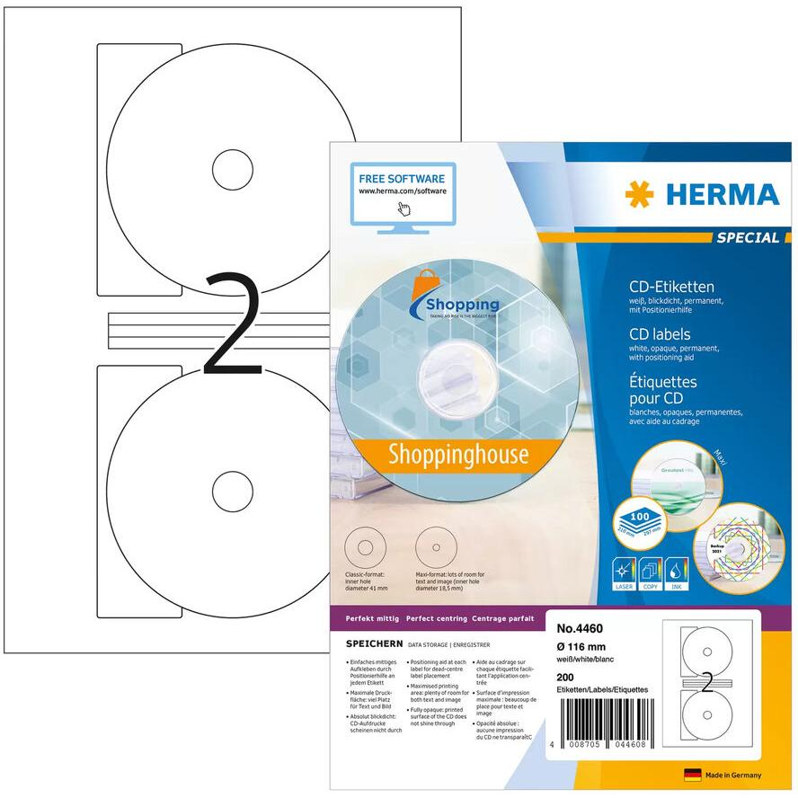 Herma 116 mm CD Címke tintasugaras és lézer nyomtatóhoz (200 címke / csomag) (4460)