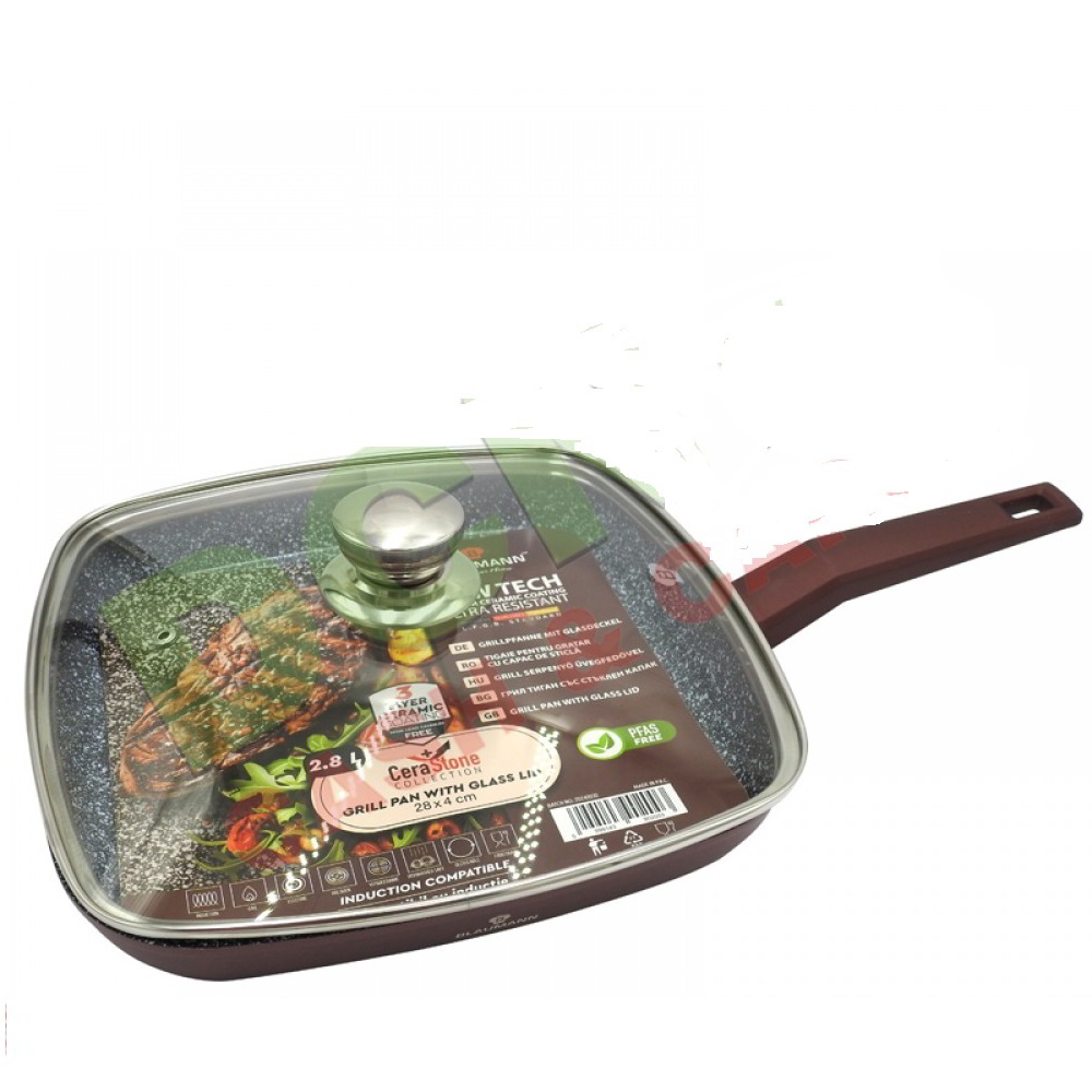 Blaumann BL-4076 Cerastone Grill Serpenyő Üveg fedéllel 28cm - Bronz (BL-4076)