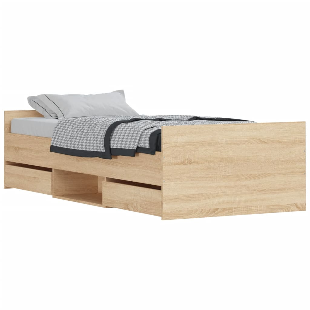 sonoma tölgy színű ágykeret fej- és lábtámlával 100 x 200 cm (3203798)