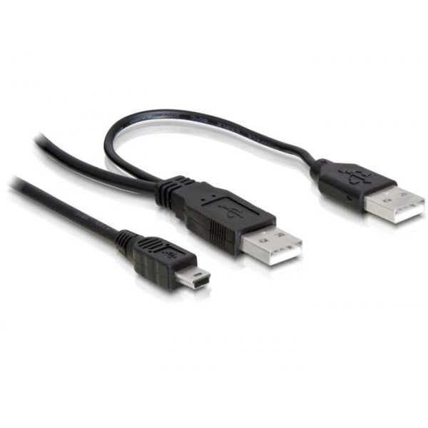 Кабел DeLock 2 x USB2.0-A мъжки > USB mini 5 pin 1m 82447