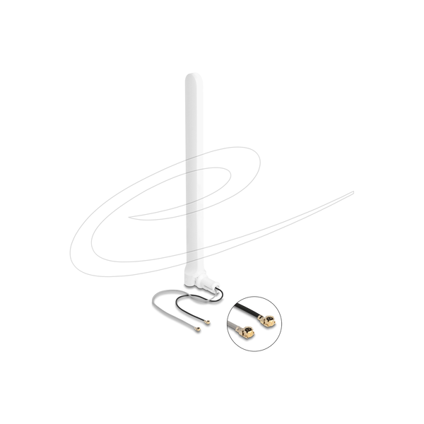 Delock WiFi 6 iker antenna 2 x I-PEX Inc., MHF  I apa 2 - 5 dBi 17 cm minden-irányú flexibilis csatlakozással, fehér színű