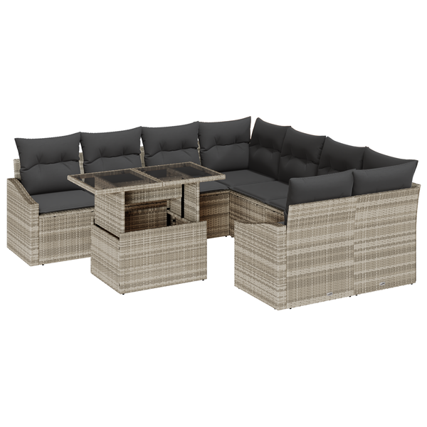 Juego De Sofá De Jardín De 9 Piezas Con Cojines Gris Claro Poliratán V0921 Unico / Beige