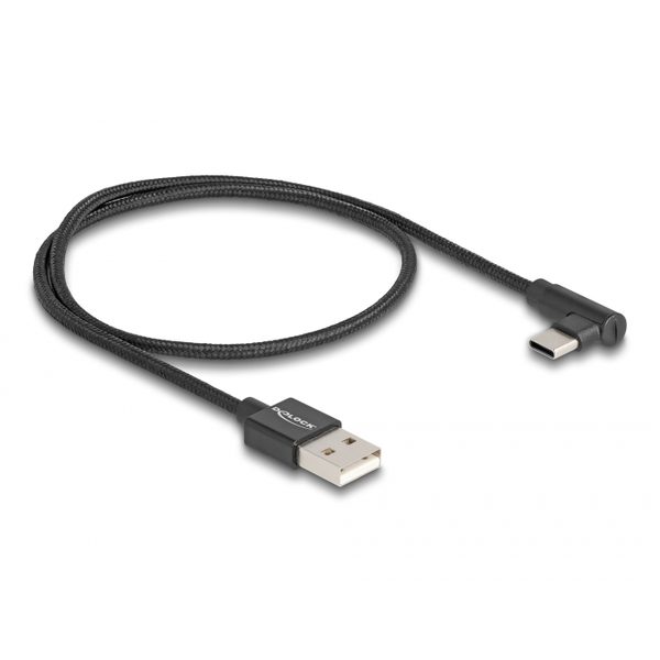 Delock 80029 USB Type-A 2.0 - USB Type-C 90° Adat és töltő kábel 0,5m - Fekete