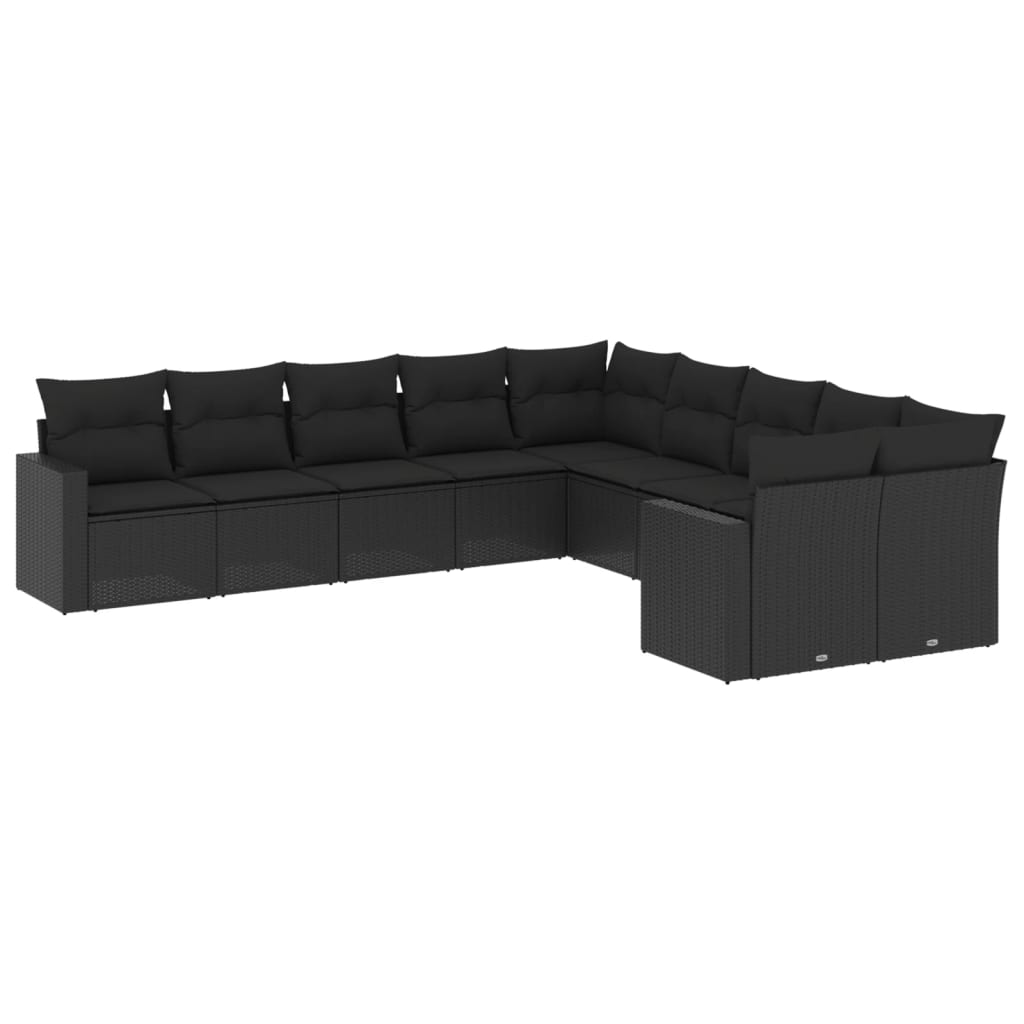 10 részes fekete polyrattan kerti ülőgarnitúra párnákkal (3251842)