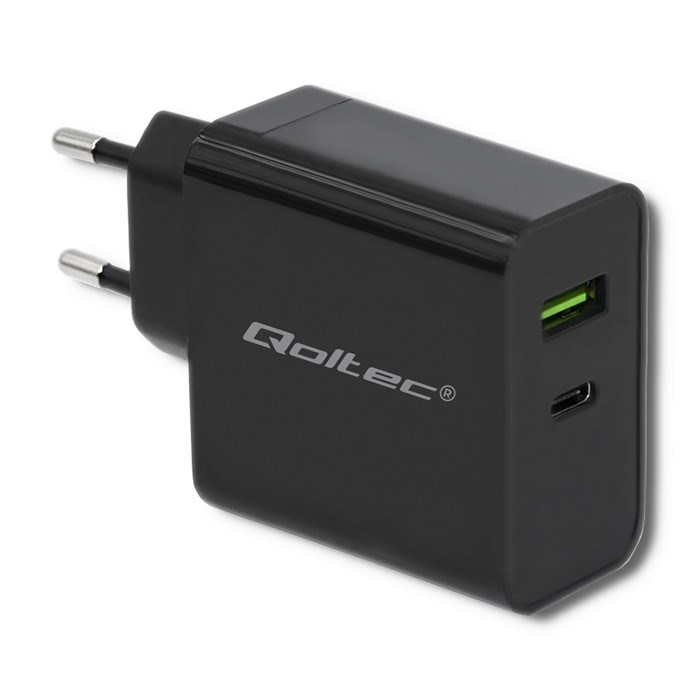Qoltec 51717 USB-A / USB-C Hálózati töltő - Fekete (45W) (51717)