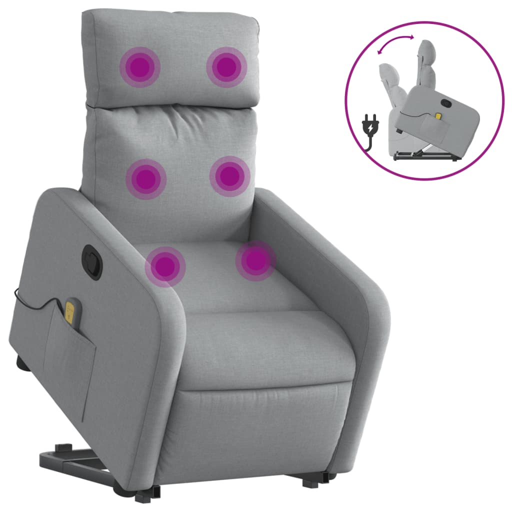 világosszürke szövet felállást segítő dönthető masszázsfotel (3206708)