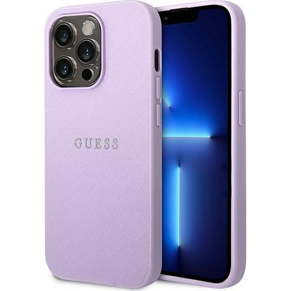 Guess Saffiano Strap Apple iPhone 14 Pro Max hátlap tok, lila (GUHCP14XPSASBPU)