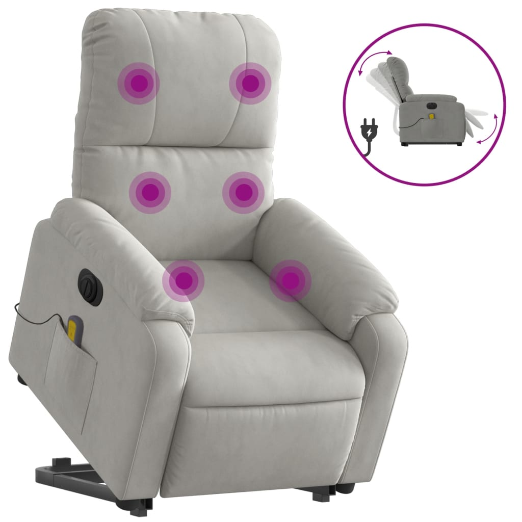 világosszürke mikroszálas szövet elektromos álló masszázsfotel (3204951)