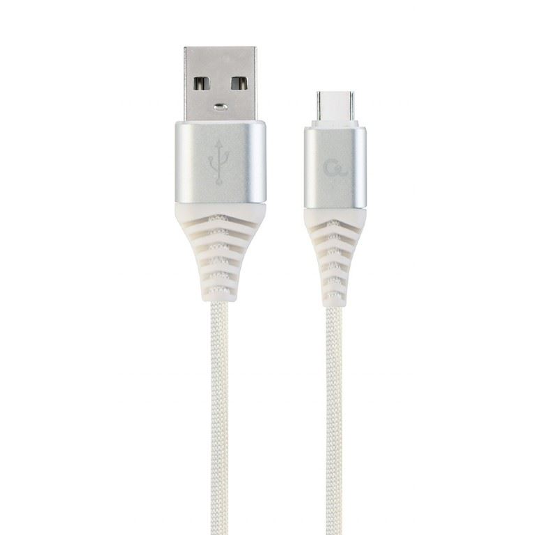 Gembird USB 2.0 A -> USB-C M/M adatkábel 1m ezüst-fehér szövet borítás (CC-USB2B-AMCM-1M-BW2) (CC-USB2B-AMCM-1M-BW2)