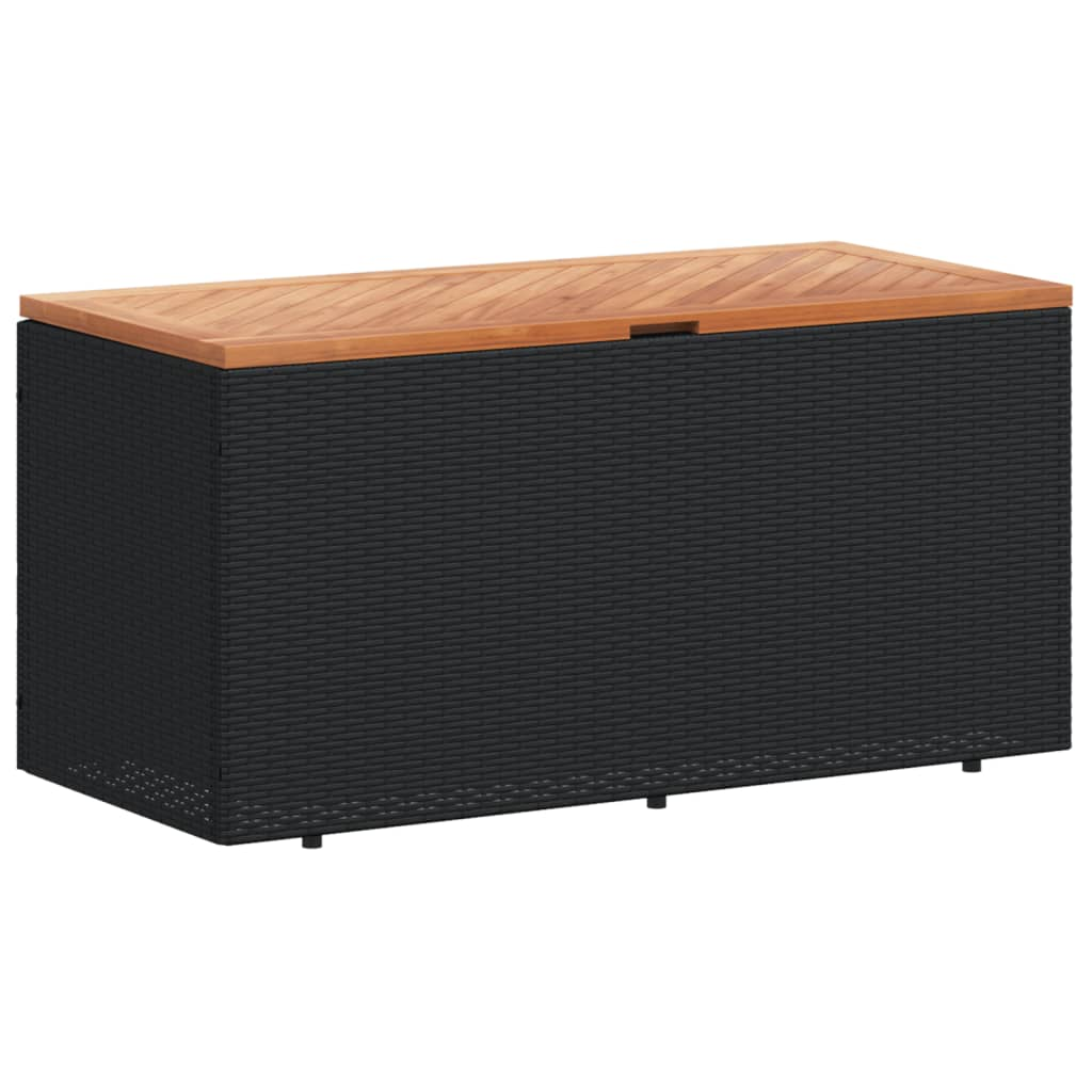 fekete polyrattan és akácfa kerti tárolóláda 110 x 50 x 54 cm (365955)