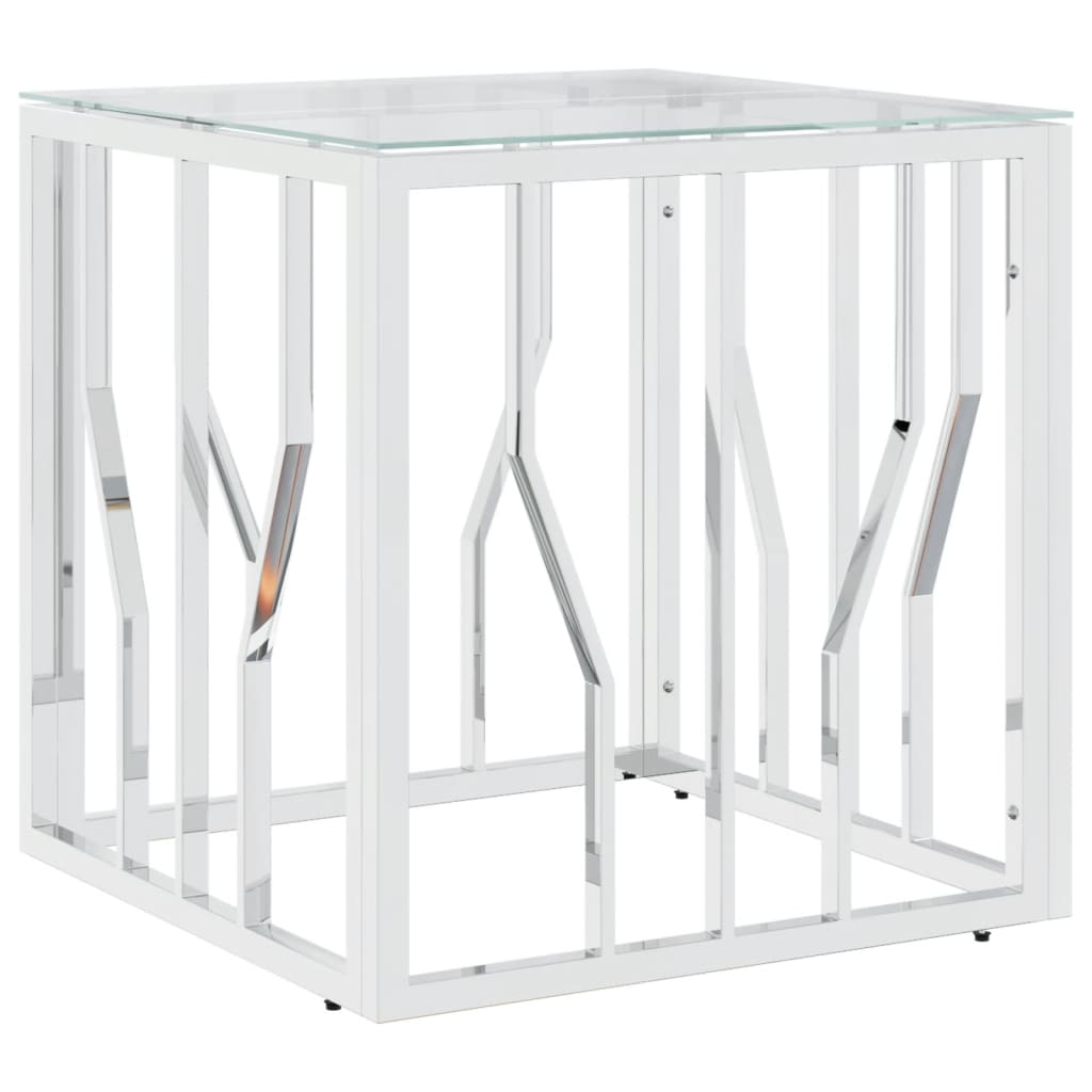 ezüstszínű üveg és rozsdamentes acél dohányzóasztal 50x50x50 cm (350041)