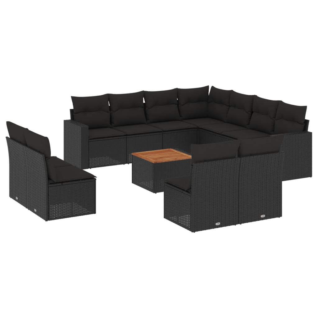 12 részes fekete polyrattan kerti ülőgarnitúra párnákkal (3224179)