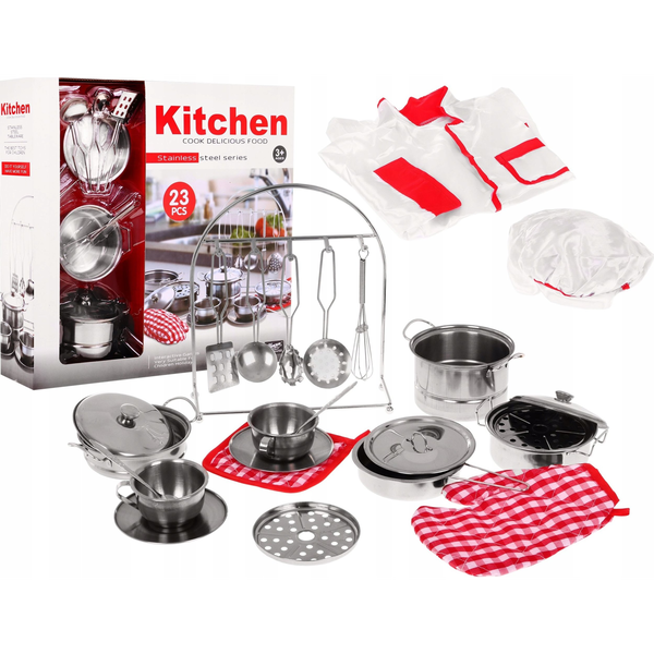 Estore Játék Edénykészlet - 23 Darabos, Kötény , Fém, Könnyen Karbantartható, Többszínű