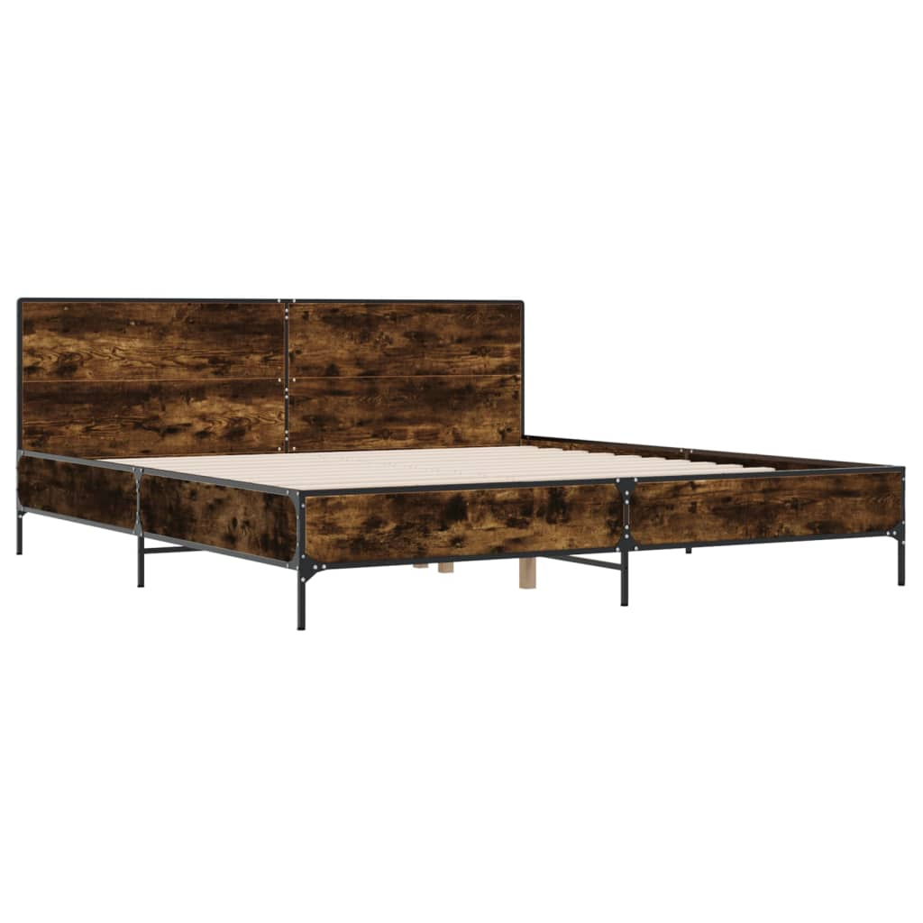 füstös tölgyszínű szerelt fa és fém ágykeret 200 x 200 cm (3280019)
