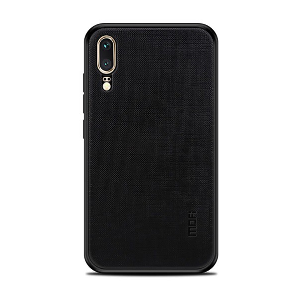 MOFI BRIGHT SHIELD műanyag telefonvédő (szilikon keret, textil hátlap) FEKETE [Huawei P20] (5996457791712)