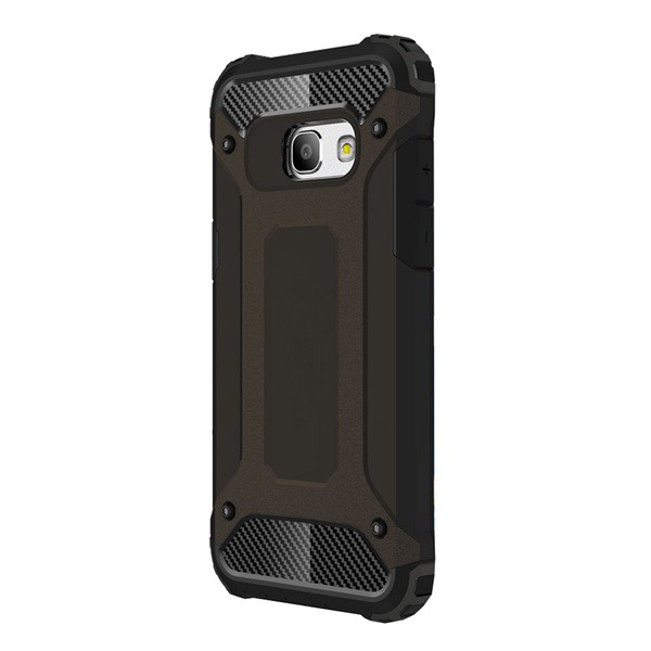 Defender műanyag telefonvédő (közepesen ütésálló, légpárnás sarok, szilikon belső, fémhatás) FEKETE [Samsung Galaxy A3 (2017) SM-A320F] (5996457686506)