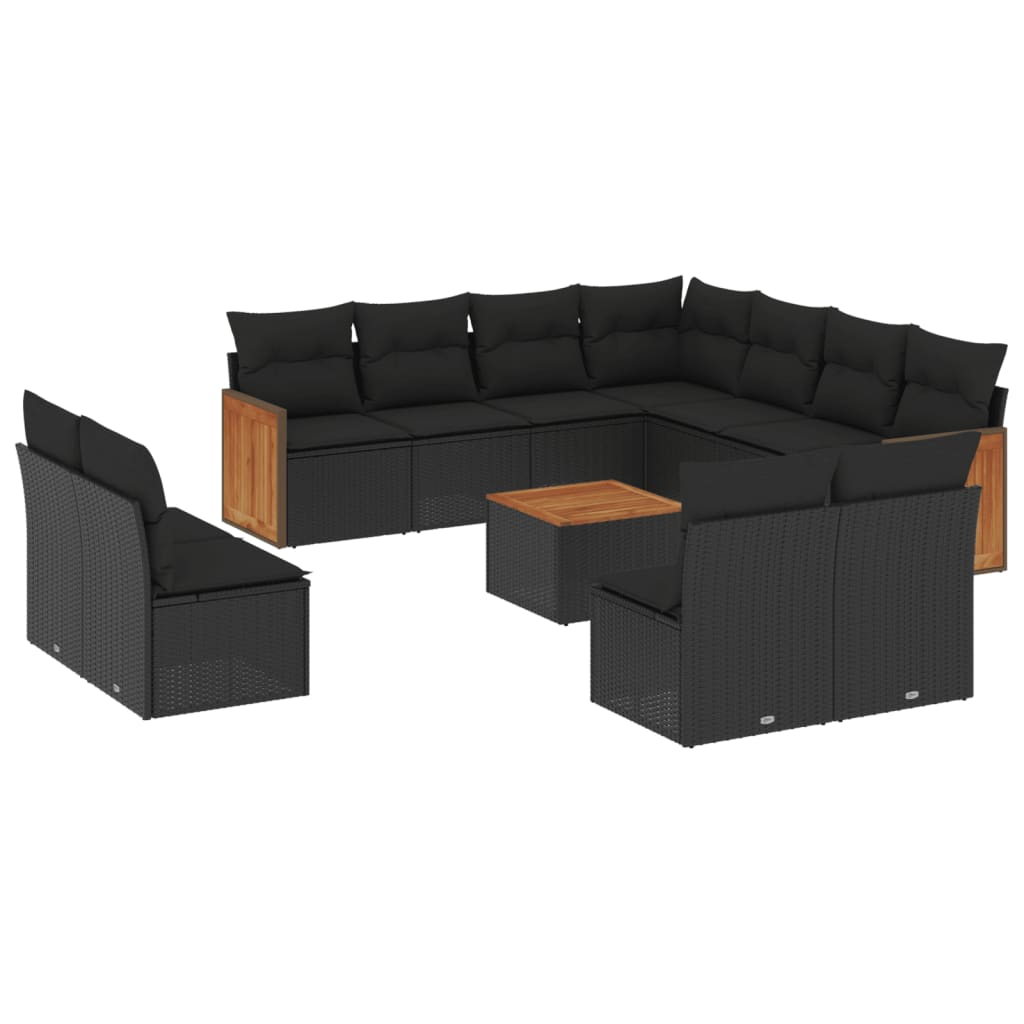 12 részes fekete polyrattan kerti ülőgarnitúra párnákkal (3227770)