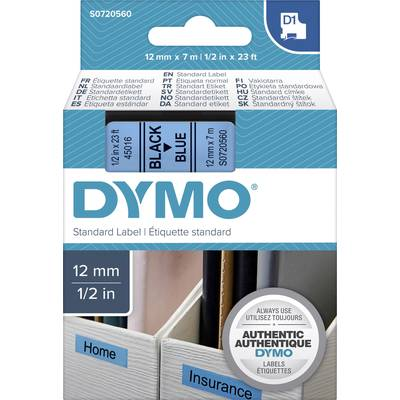 Етикети за принтер DYMO, 45016, D1, 12 мм x 7 м, Черен / Син, S0720560 DY45016