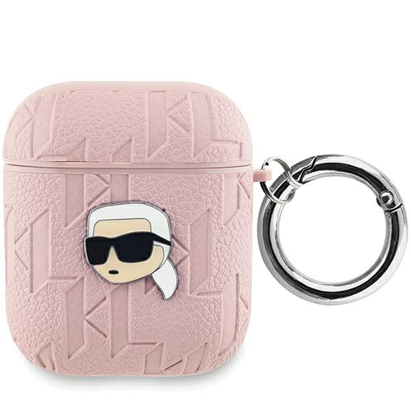 CG MOBILE KARL LAGERFELD PU EMBOSSED KARL HEAD szilikon tok (ütésállóság, karabíner) RÓZSASZÍN Apple AirPods 1/2 (KLA2PGKIPP)