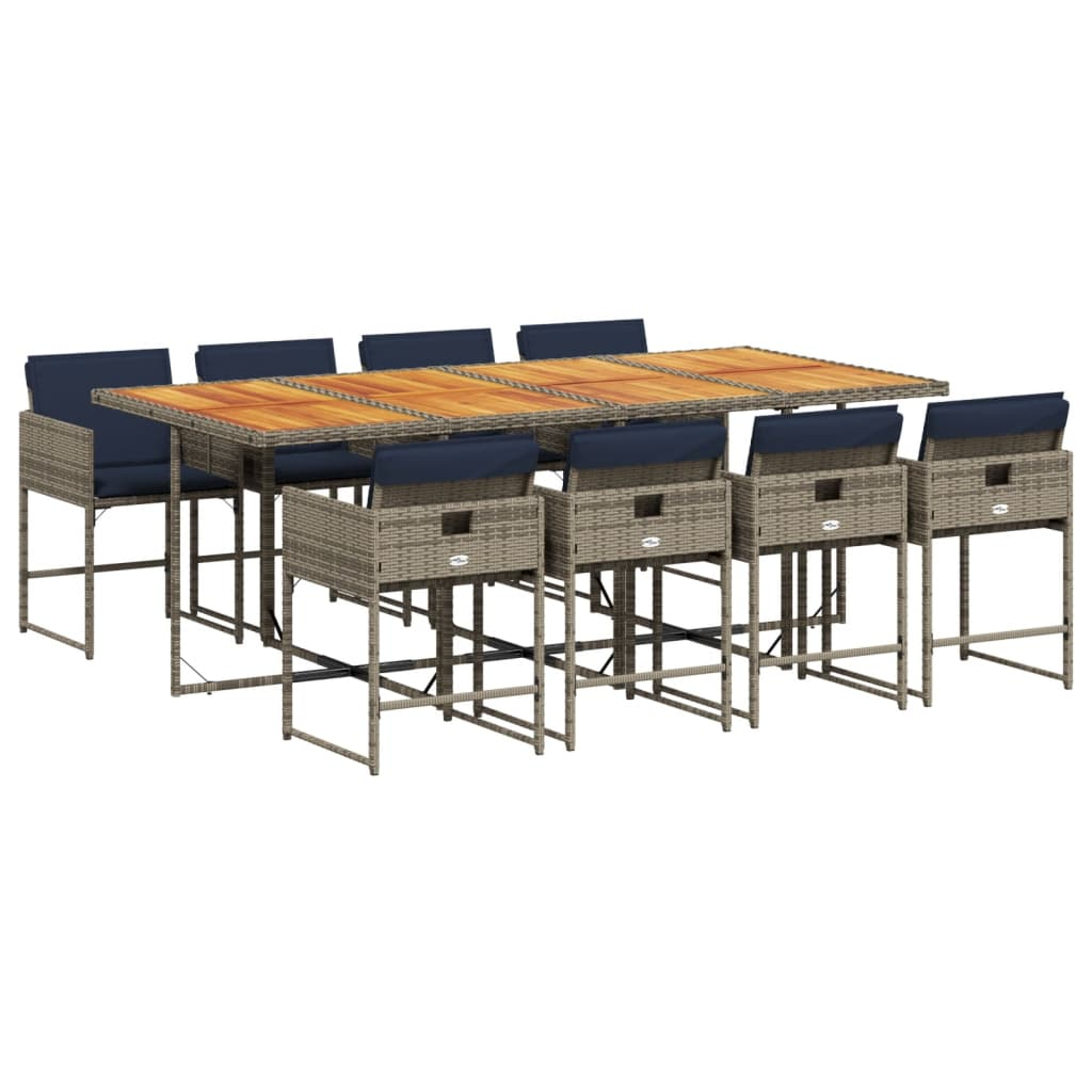 9 részes szürke polyrattan kerti étkezőgarnitúra párnával (3278056)