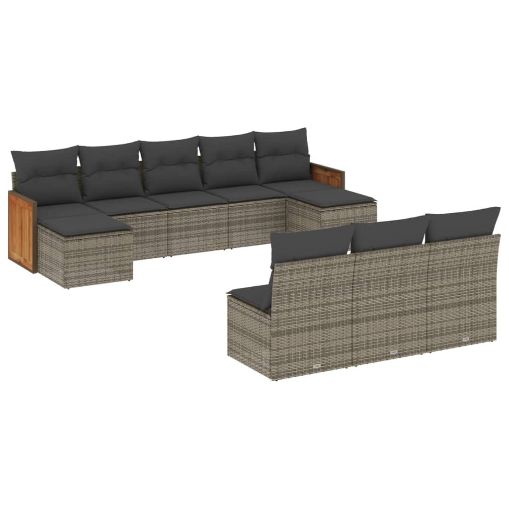10 részes szürke polyrattan kerti ülőgarnitúra párnákkal (3228069)