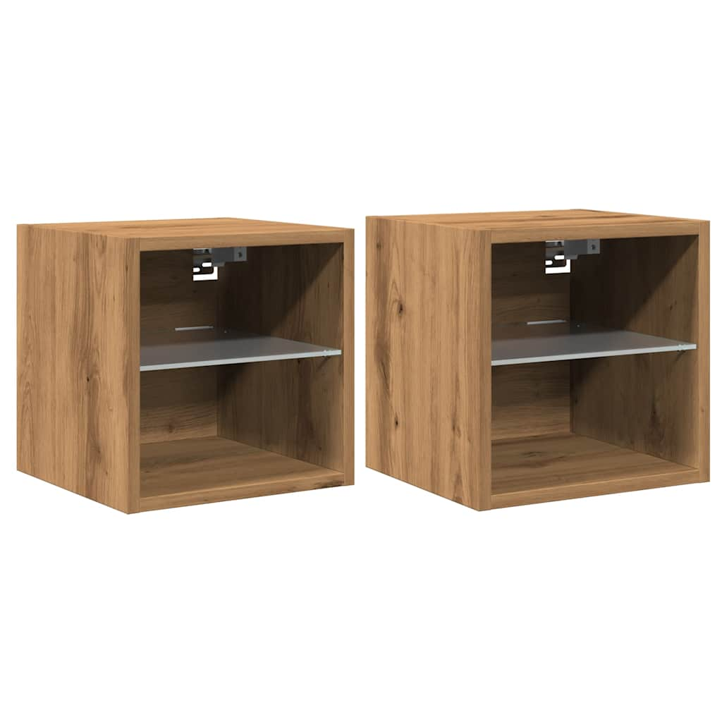 2 db kézműves tölgy színű fali TV-szekrény LED-del 30x28,5x30cm (857675)