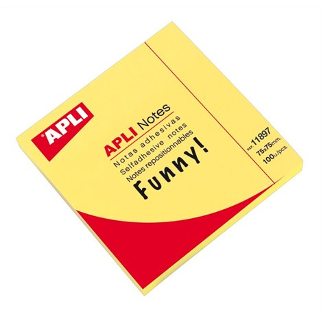 Apli 75x75mm újrahasznosított jegyzettömb - Neon sárga (100 lap / tömb) (11897)