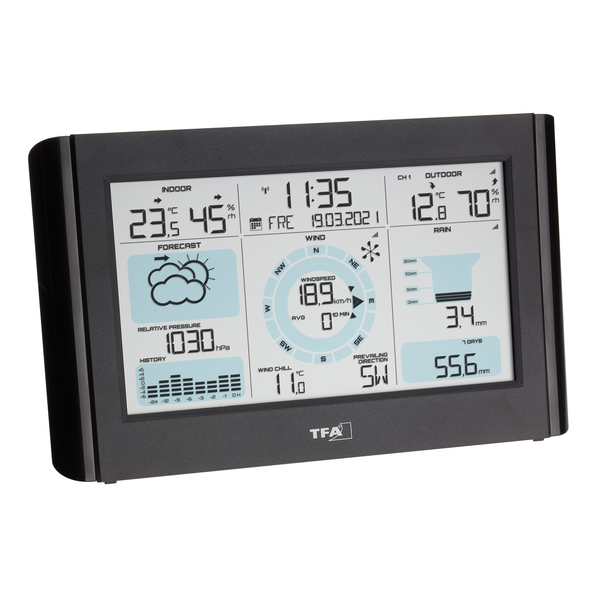 Funk-Wetterstation mit Wind- und Regenmesser WEATHER PRO (schwarz)