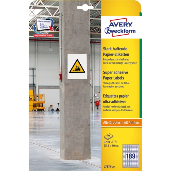 Avery L7871-20 25,4x10mm szuper tapadású 3780db-os etikett (L7871-20)
