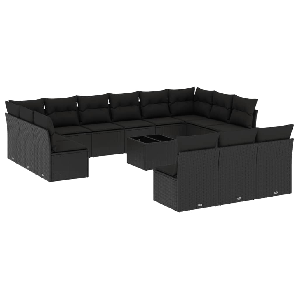 14 részes fekete polyrattan kerti ülőgarnitúra párnákkal (3218395)